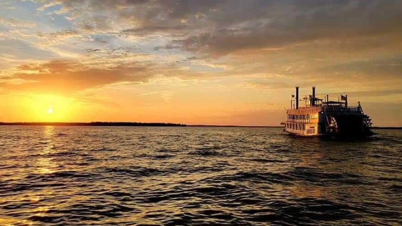 a sunset over a body of water